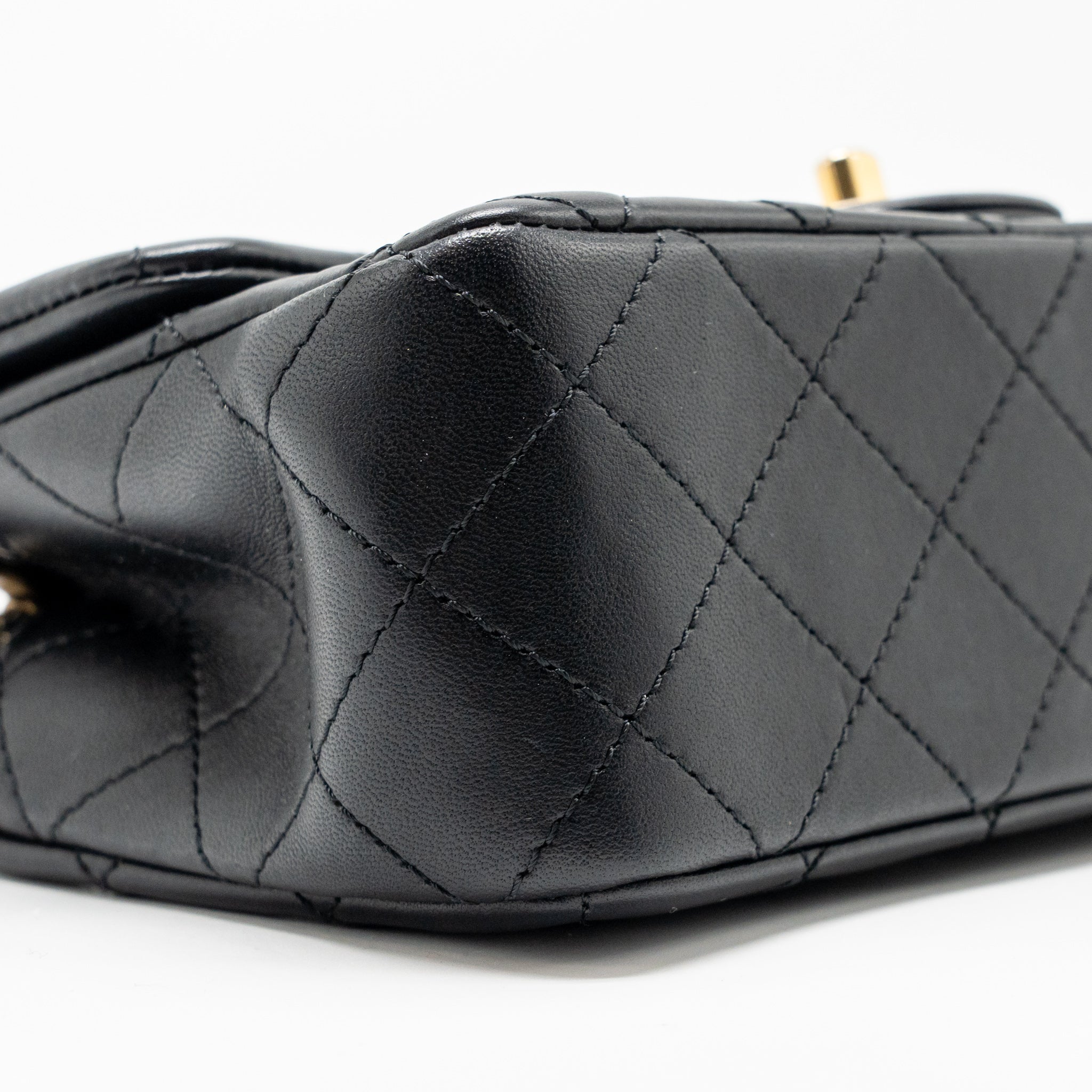 CHANEL PEARL CRUSH MINI RECTANGULAR FLAP BAG LAMBSKIN BLACK GHW (MICROCHIP)
