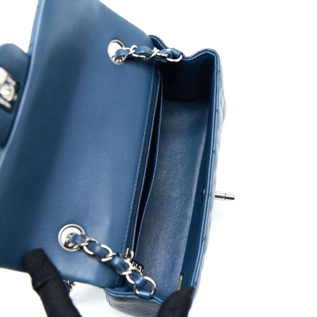 CHANEL MINI RECTANGULAR FLAP BAG LAMBSKIN BLUE SHW