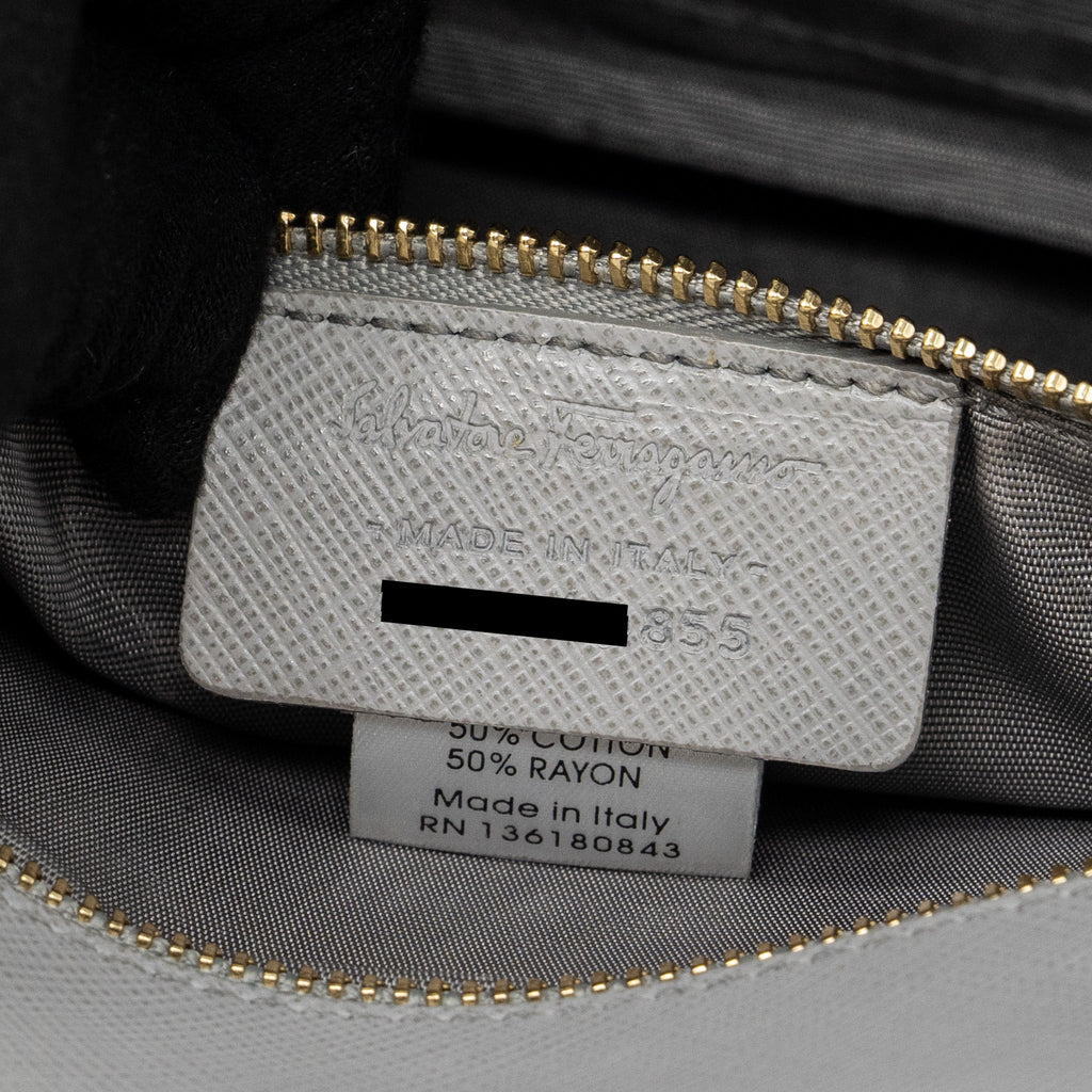 FERRAGAMO GINNY CHAIN BAG CALFSKIN LIGHT GREY LGHW