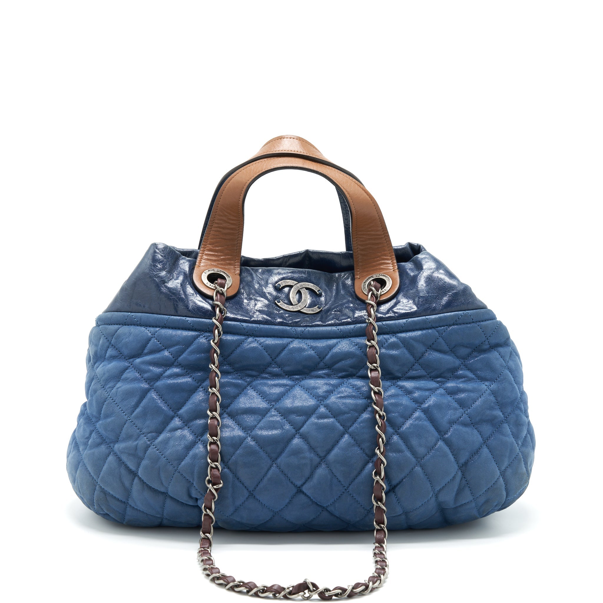 CHANEL QUILTED SHOULDER BAG BLUE RUTHENIUM HARDWARE