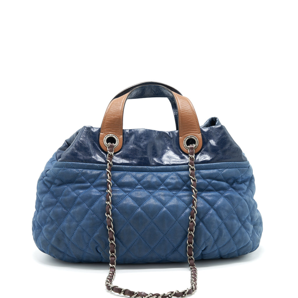 CHANEL QUILTED SHOULDER BAG BLUE RUTHENIUM HARDWARE