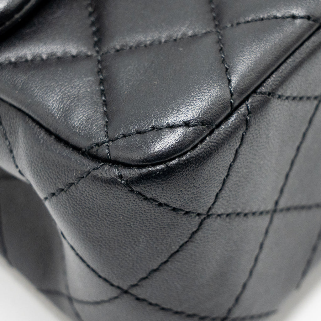 CHANEL PEARL CRUSH MINI RECTANGULAR FLAP BAG LAMBSKIN BLACK GHW (MICROCHIP)