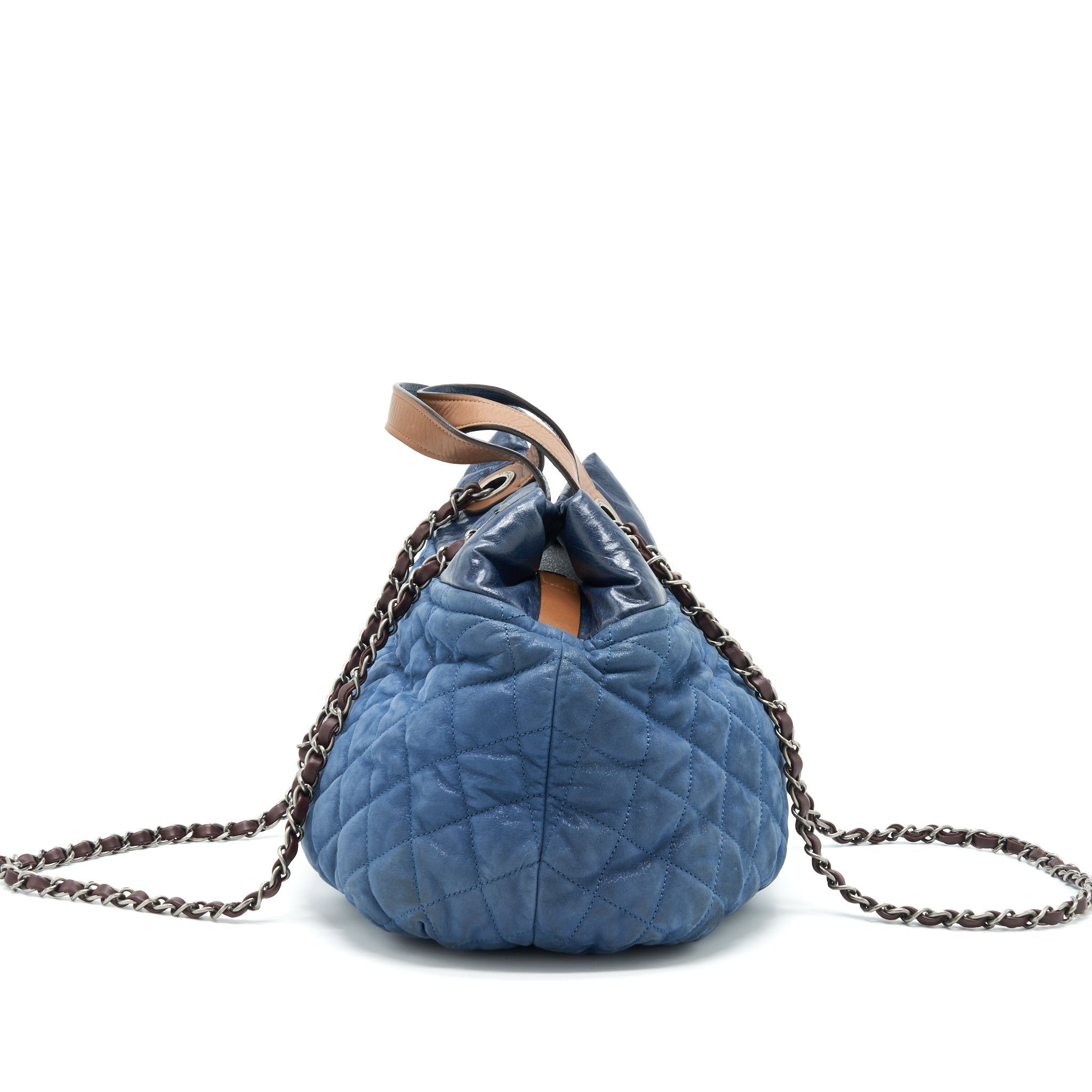 CHANEL QUILTED SHOULDER BAG BLUE RUTHENIUM HARDWARE