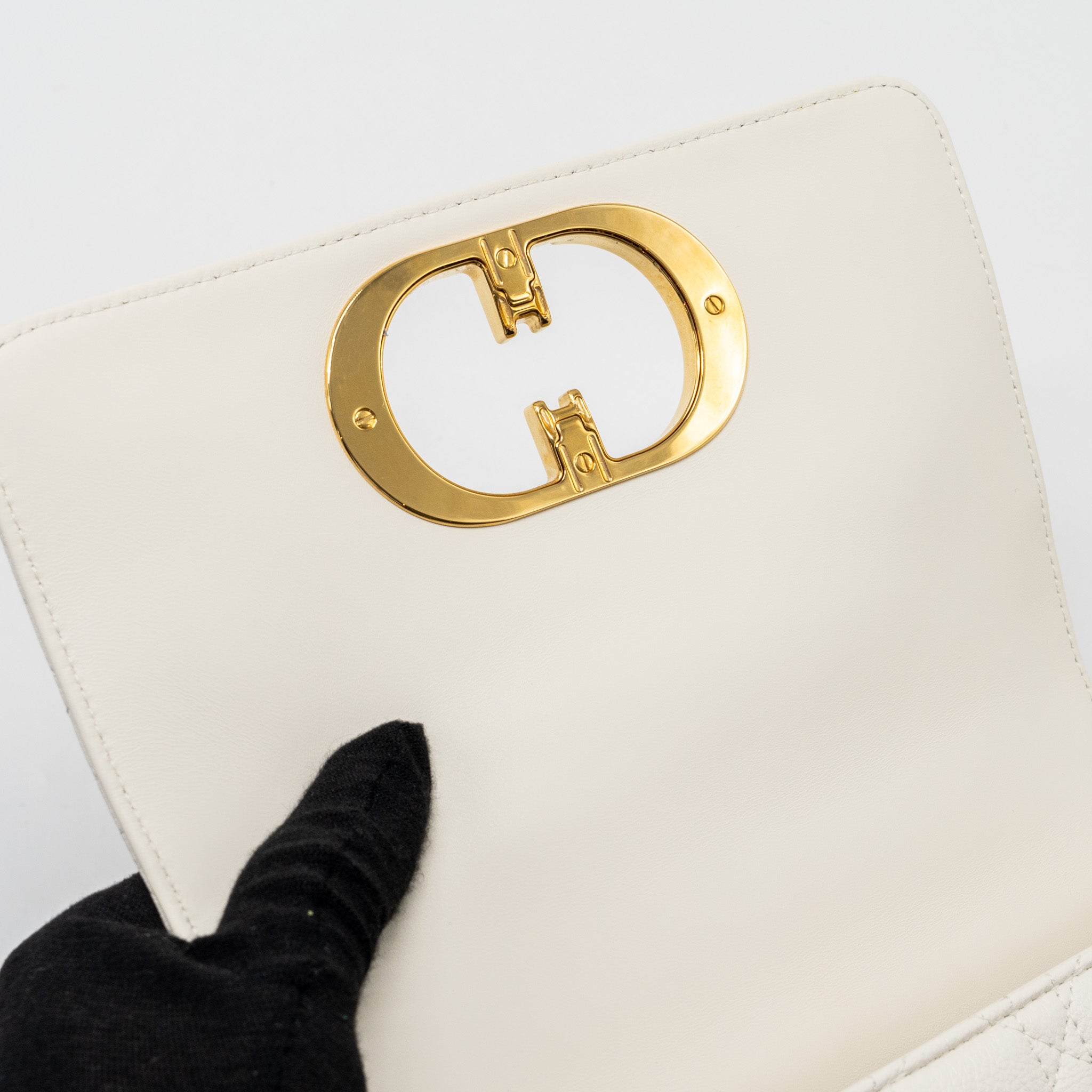DIOR CARO S FLAP BAG CALFSKIN WHITE GHW