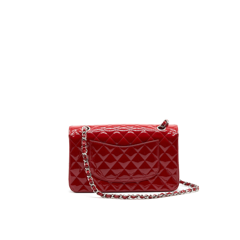 CHANEL MEDIUM CLASSIC DOUBLE FLAP BAG PATENT LEATHER RED SHW