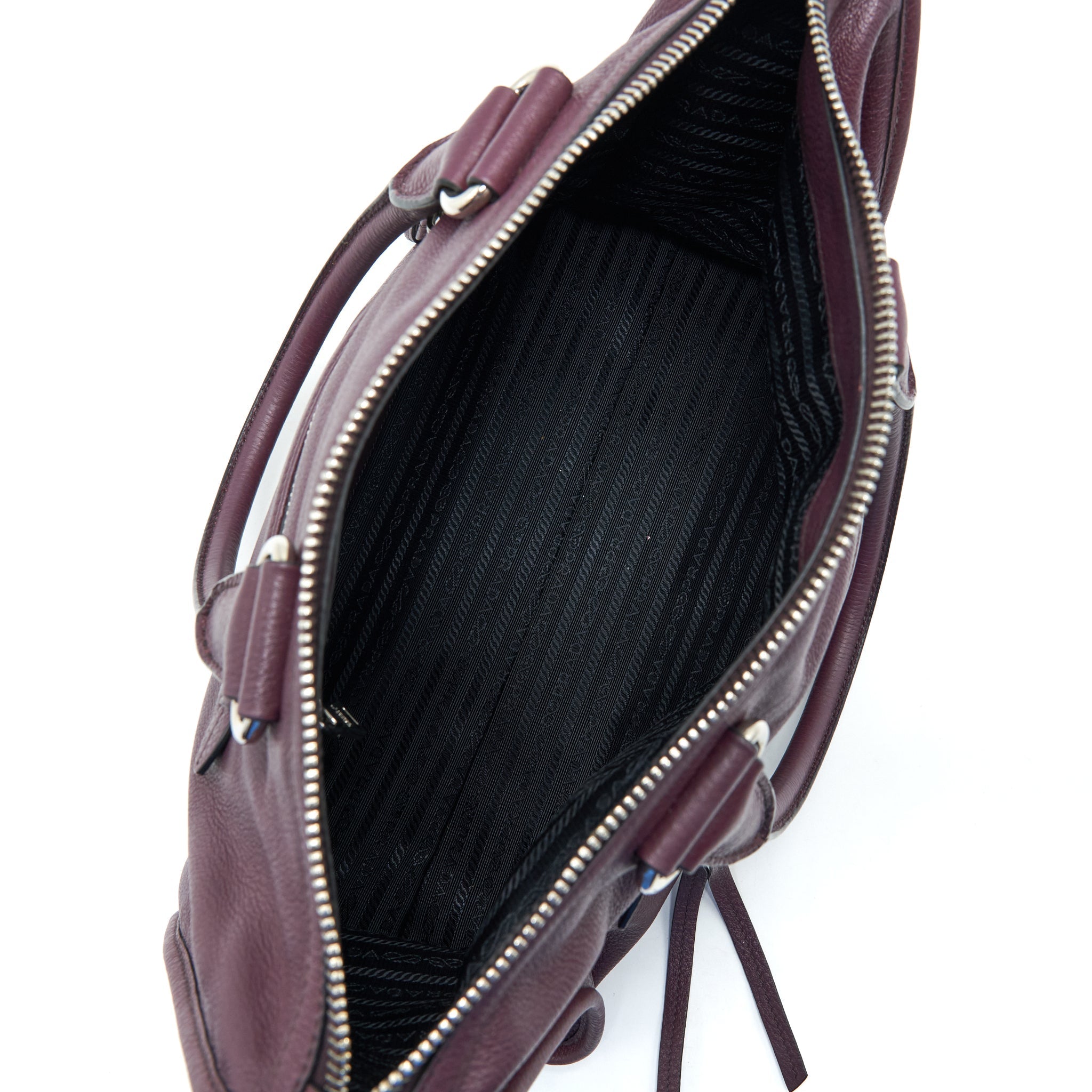PRADA VITELLO PHENIX BAULETTO TOTE BAG GRAINED CALFSKIN BURGUNDY SHW