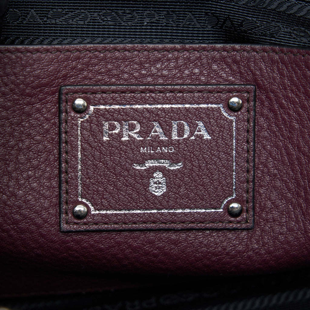 PRADA VITELLO PHENIX BAULETTO TOTE BAG GRAINED CALFSKIN BURGUNDY SHW