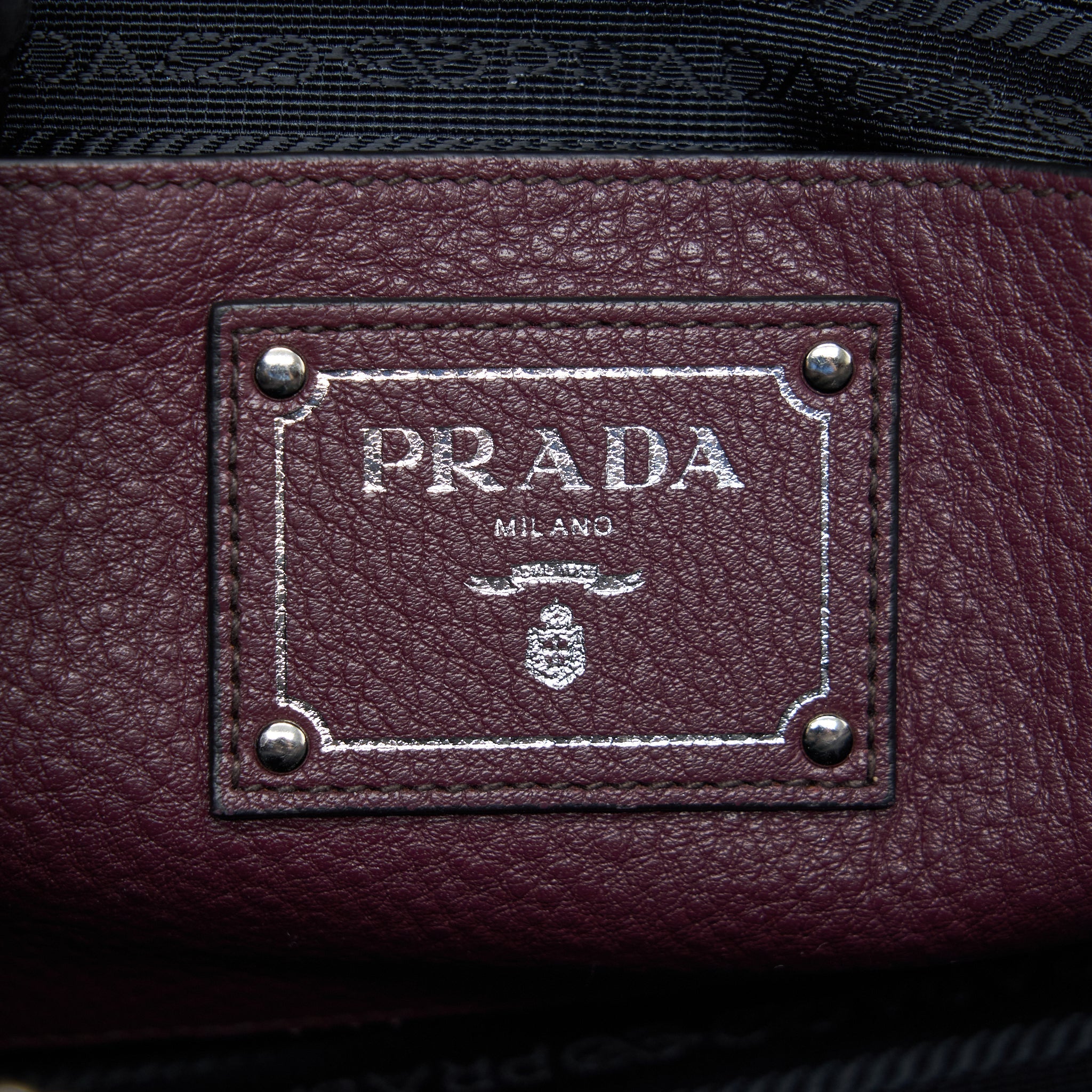 PRADA VITELLO PHENIX BAULETTO TOTE BAG GRAINED CALFSKIN BURGUNDY SHW