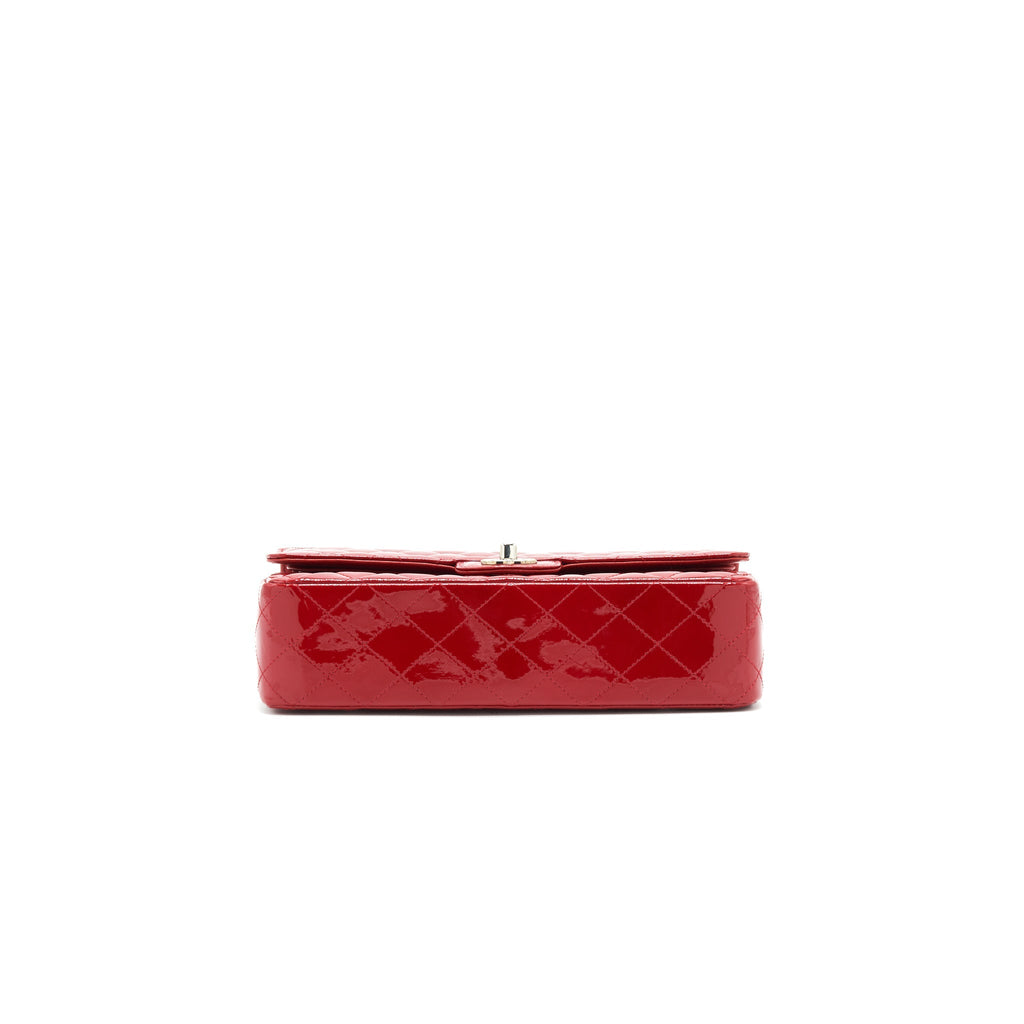 CHANEL MEDIUM CLASSIC DOUBLE FLAP BAG PATENT LEATHER RED SHW