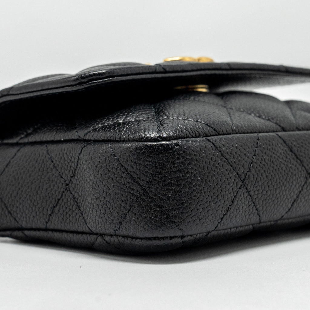 CHANEL COCO LOVE MINI FLAP WALLET WITH CHAIN CAVIAR BLACK GHW (MICROCHIP)
