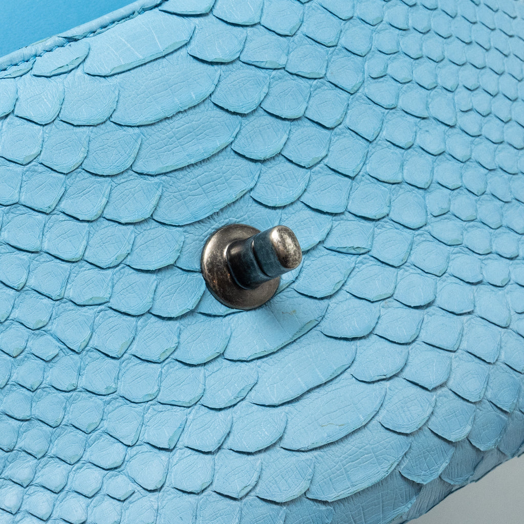 CHANEL SMALL COCO HANDLE PYTHON LIGHT BLUE RUTHENIUM HARDWARE