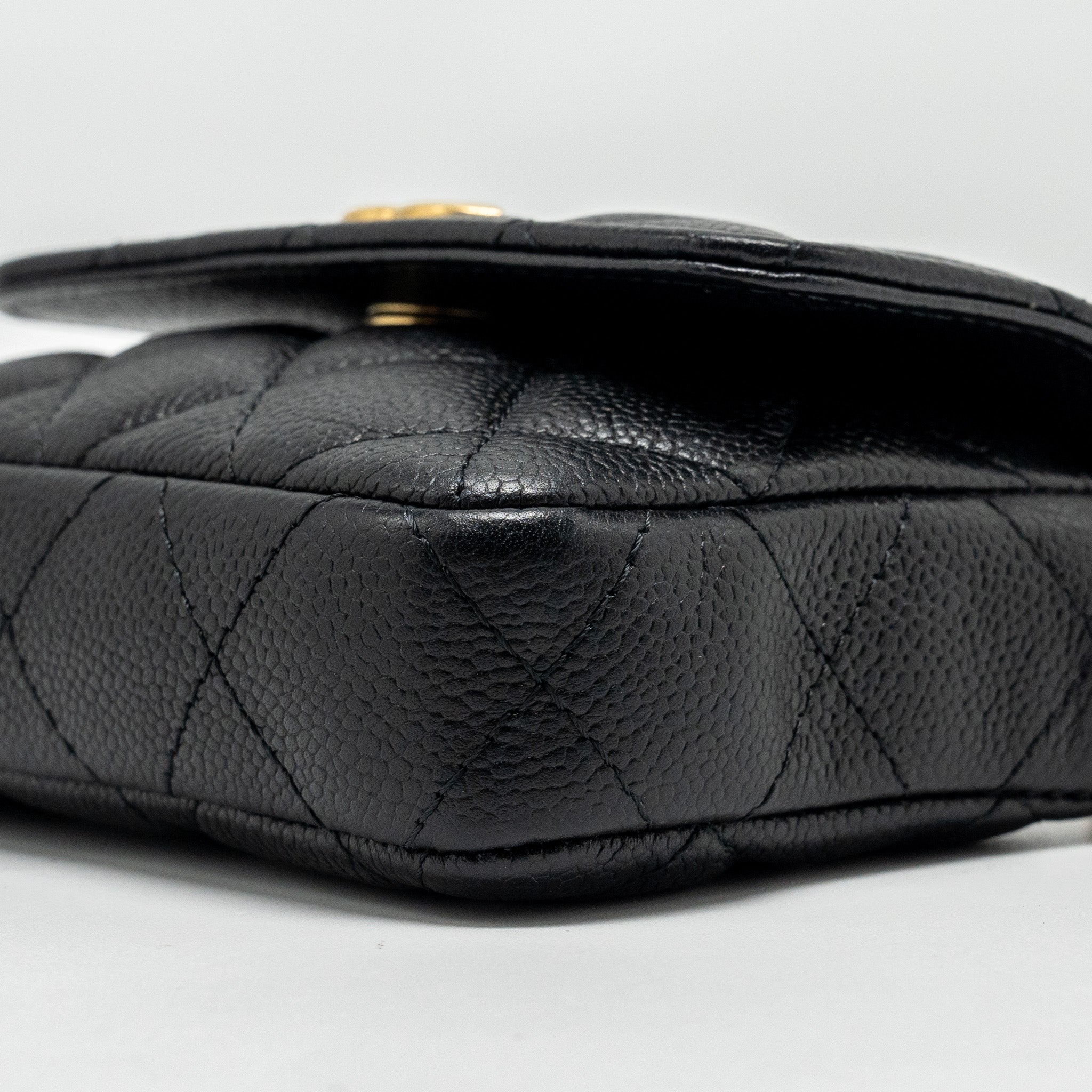 CHANEL COCO LOVE MINI FLAP WALLET WITH CHAIN CAVIAR BLACK GHW (MICROCHIP)