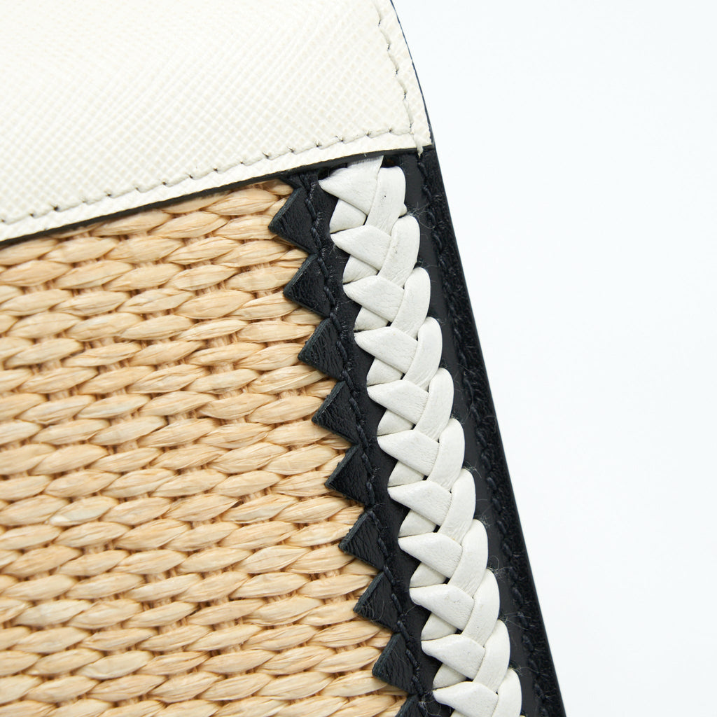 PRADA CITY CALF RAFFIA SAFFIANO CAHIER BAG WHITE