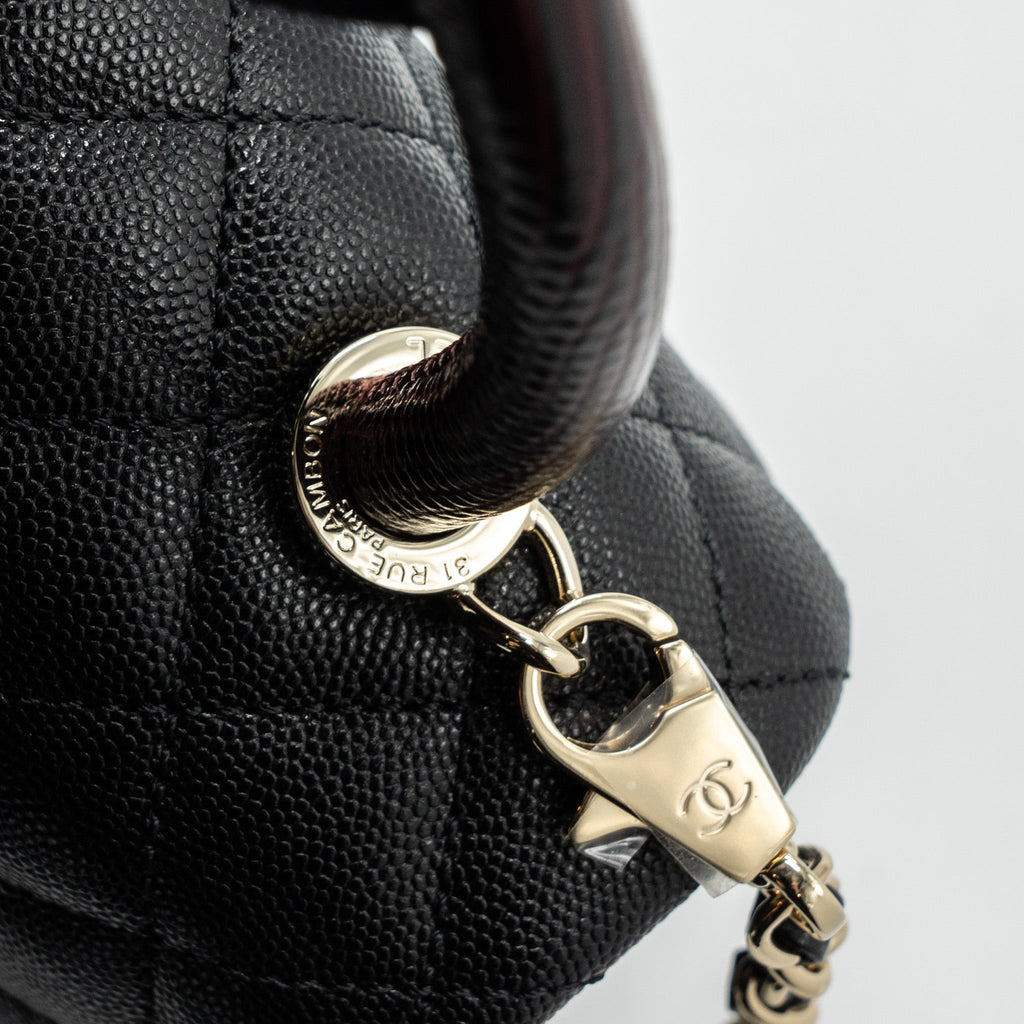 CHANEL MEDIUM COCO HANDLE FLAP BAG LIZARD EMBOSSED HANDLE CAVIAR BLACK LGHW