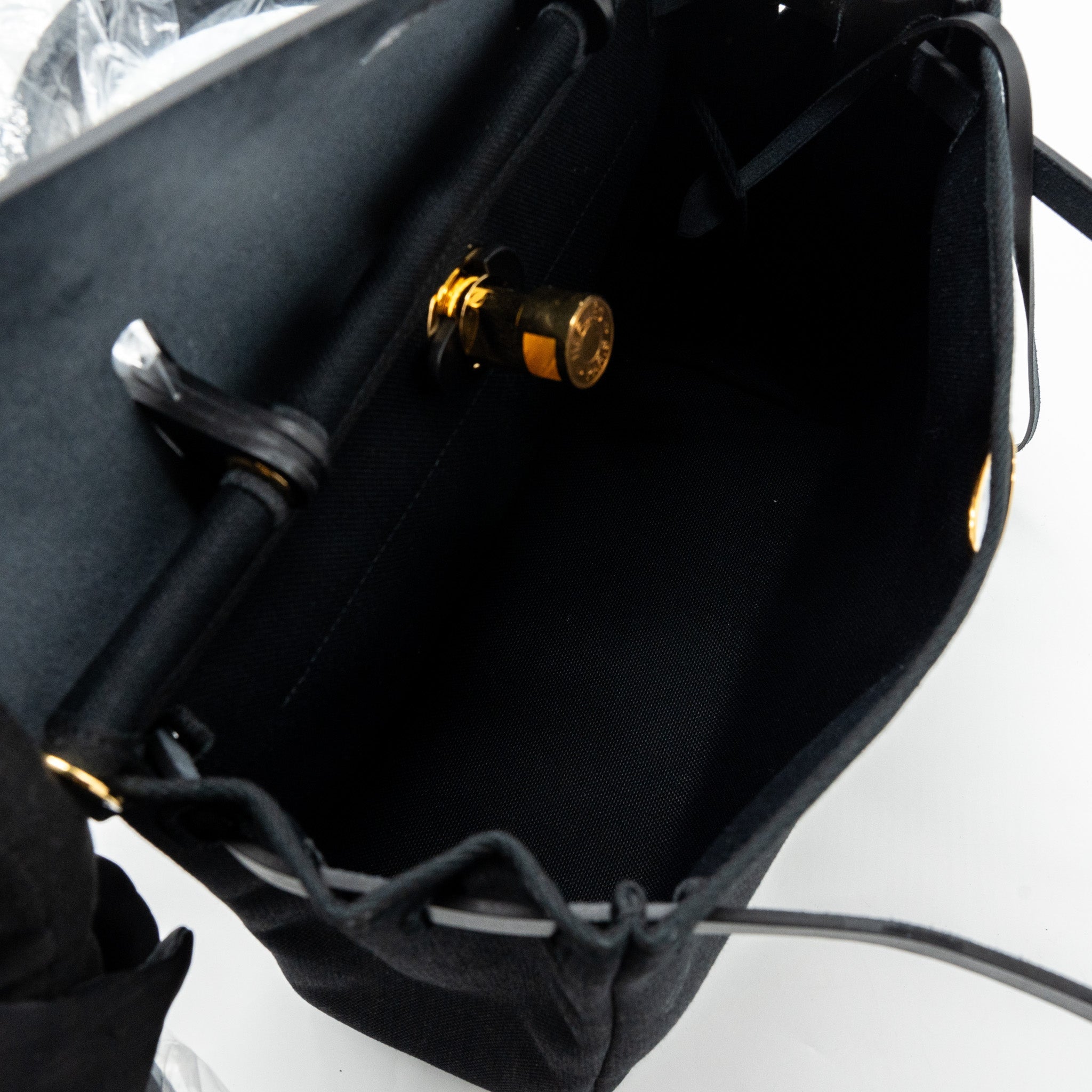 HERMES HERBAG 31 ZIP BAG CANVAS/ HUNTER LEATHER BLACK GHW