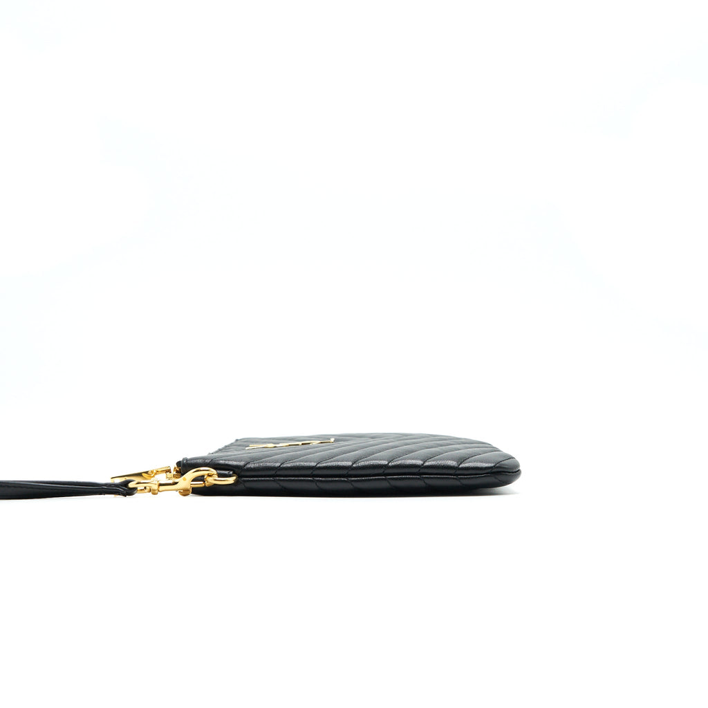 SAINT LAURENT MONOGRAM QUILTED LEATHER POUCH BLACK GHW