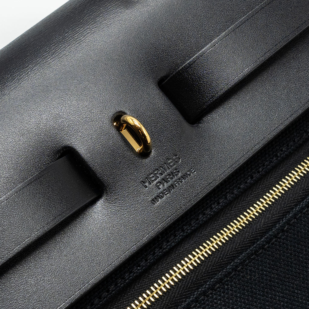 HERMES HERBAG 31 ZIP BAG CANVAS/ HUNTER LEATHER BLACK GHW