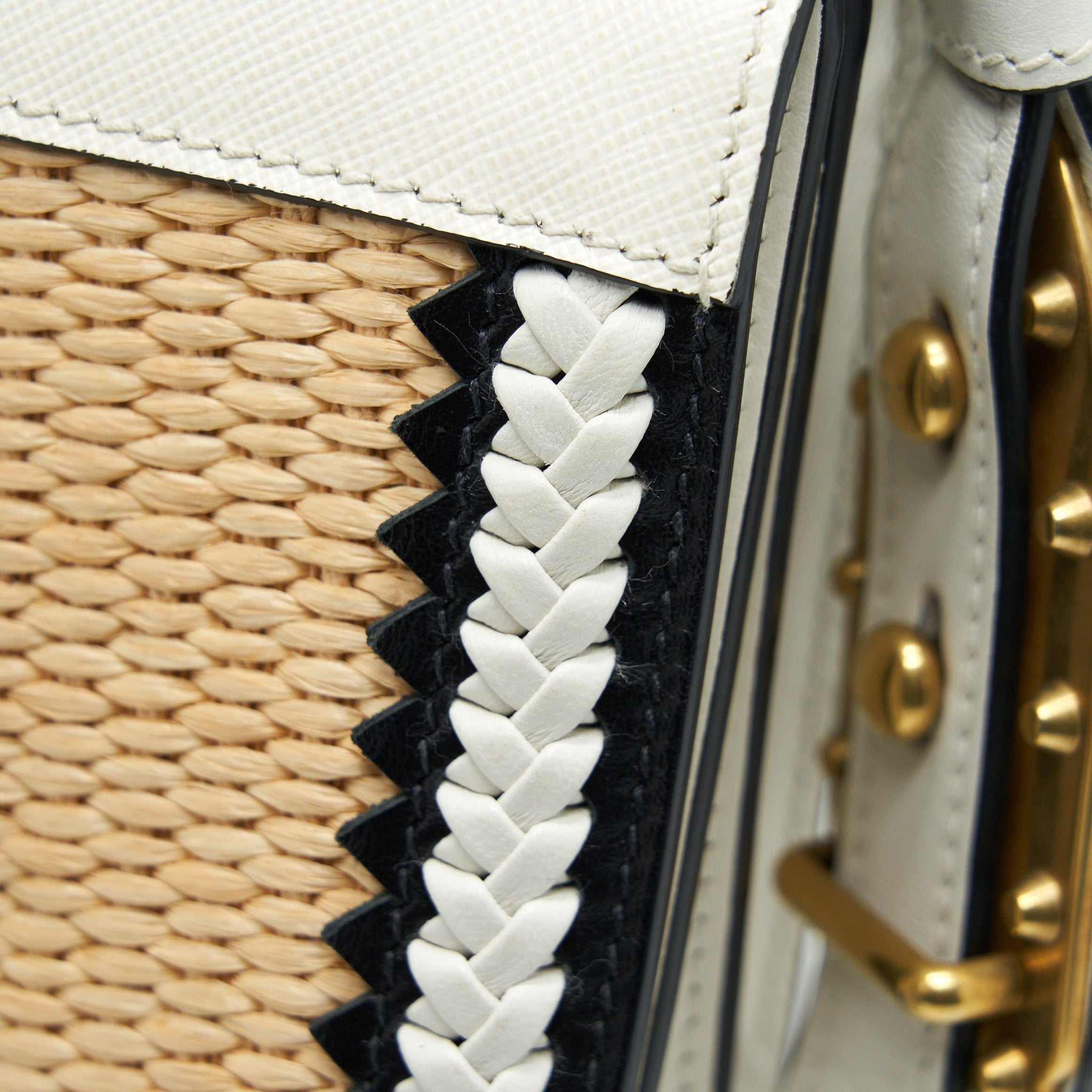 PRADA CITY CALF RAFFIA SAFFIANO CAHIER BAG WHITE