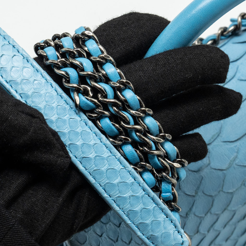 CHANEL SMALL COCO HANDLE PYTHON LIGHT BLUE RUTHENIUM HARDWARE