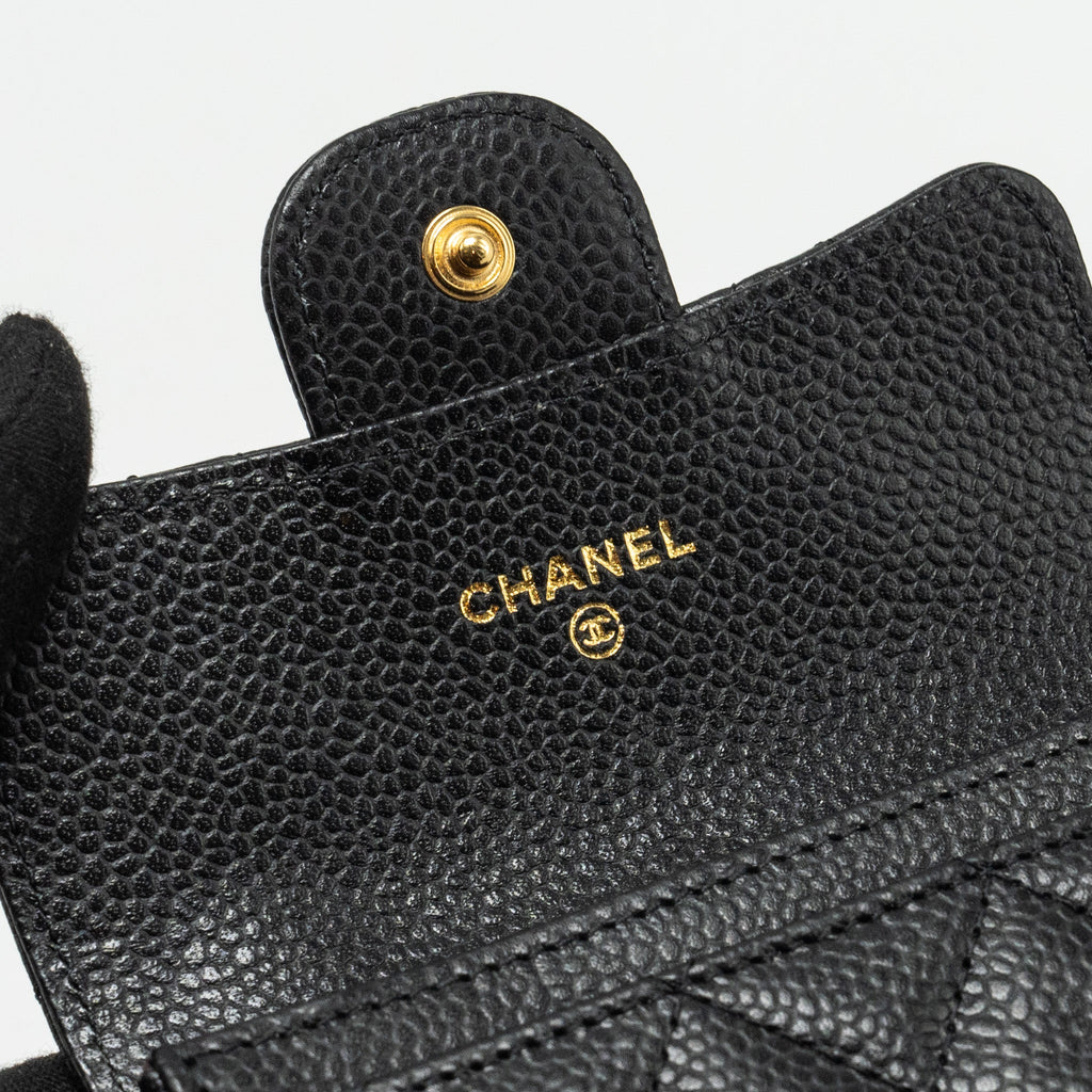 CHANEL CLASSIC FLAP CARD HOLDER CAVIAR BLACK GHW (MICROCHIP)