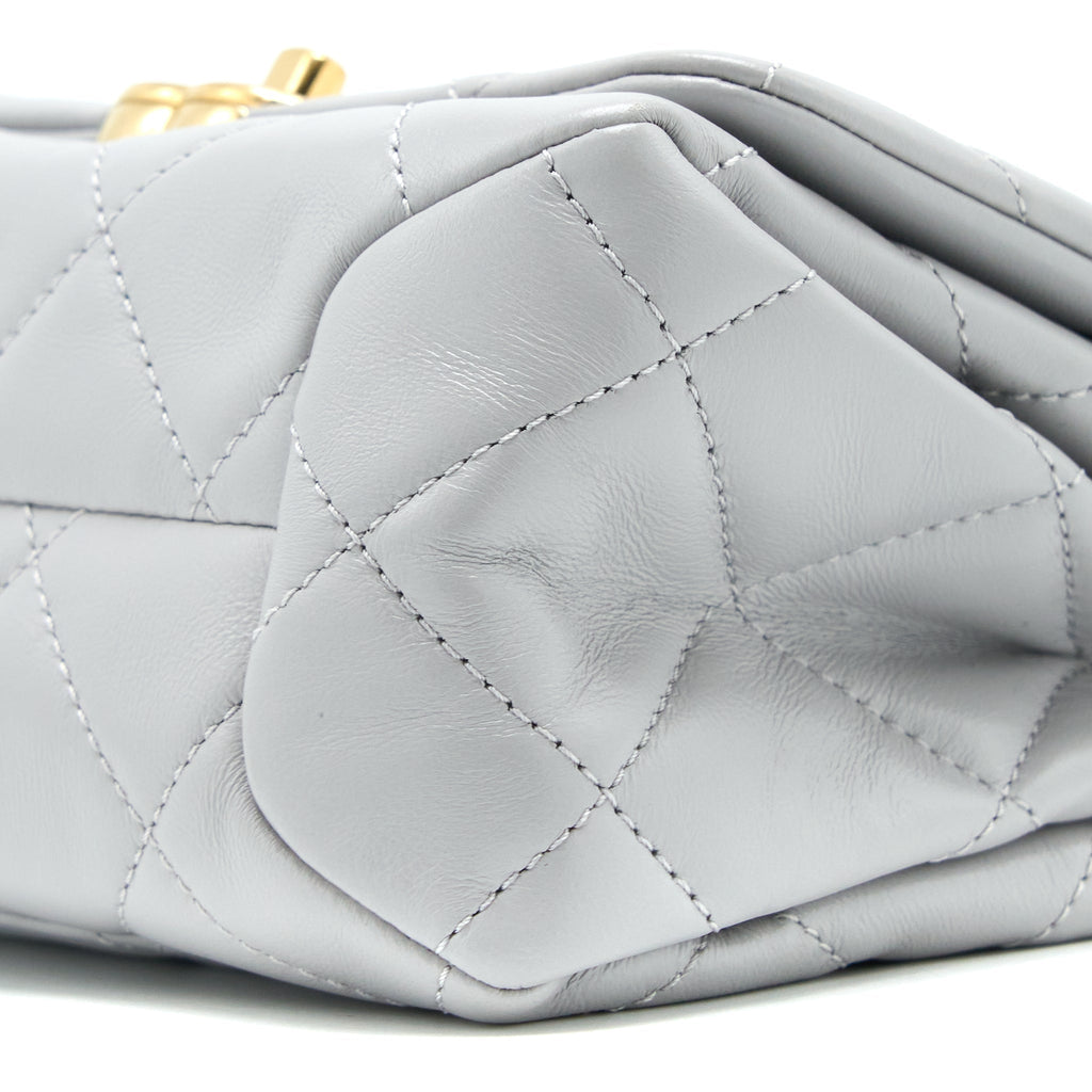 CHANEL QUILTED MINI FLAP BAG LAMBSKIN LIGHT GREY GHW (MICROCHIP)