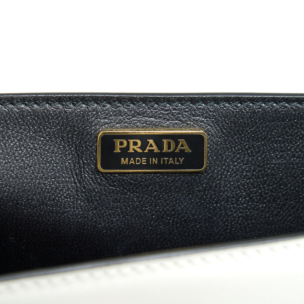 PRADA CITY CALF RAFFIA SAFFIANO CAHIER BAG WHITE