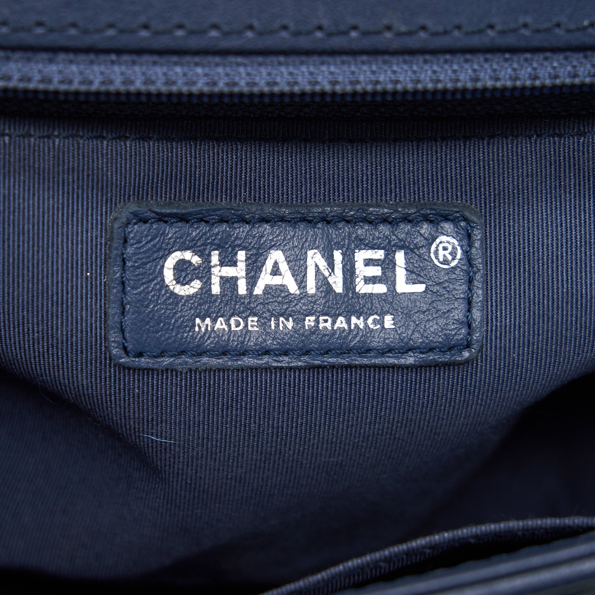 CHANEL BOY BAG WITH TOP HANDLE NAVY RUTHENIUM SLIVER HARDWARE