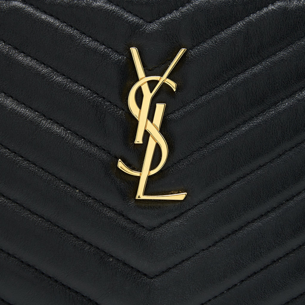 SAINT LAURENT MONOGRAM QUILTED LEATHER POUCH BLACK GHW