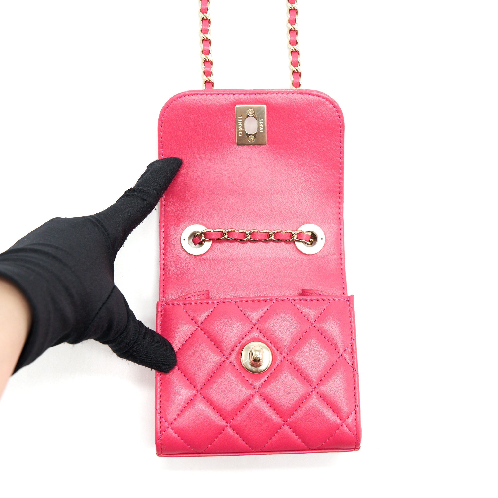 CHANEL MINI TRENDY CC CHAIN WALLET LAMBSKIN HOT PINK LGHW