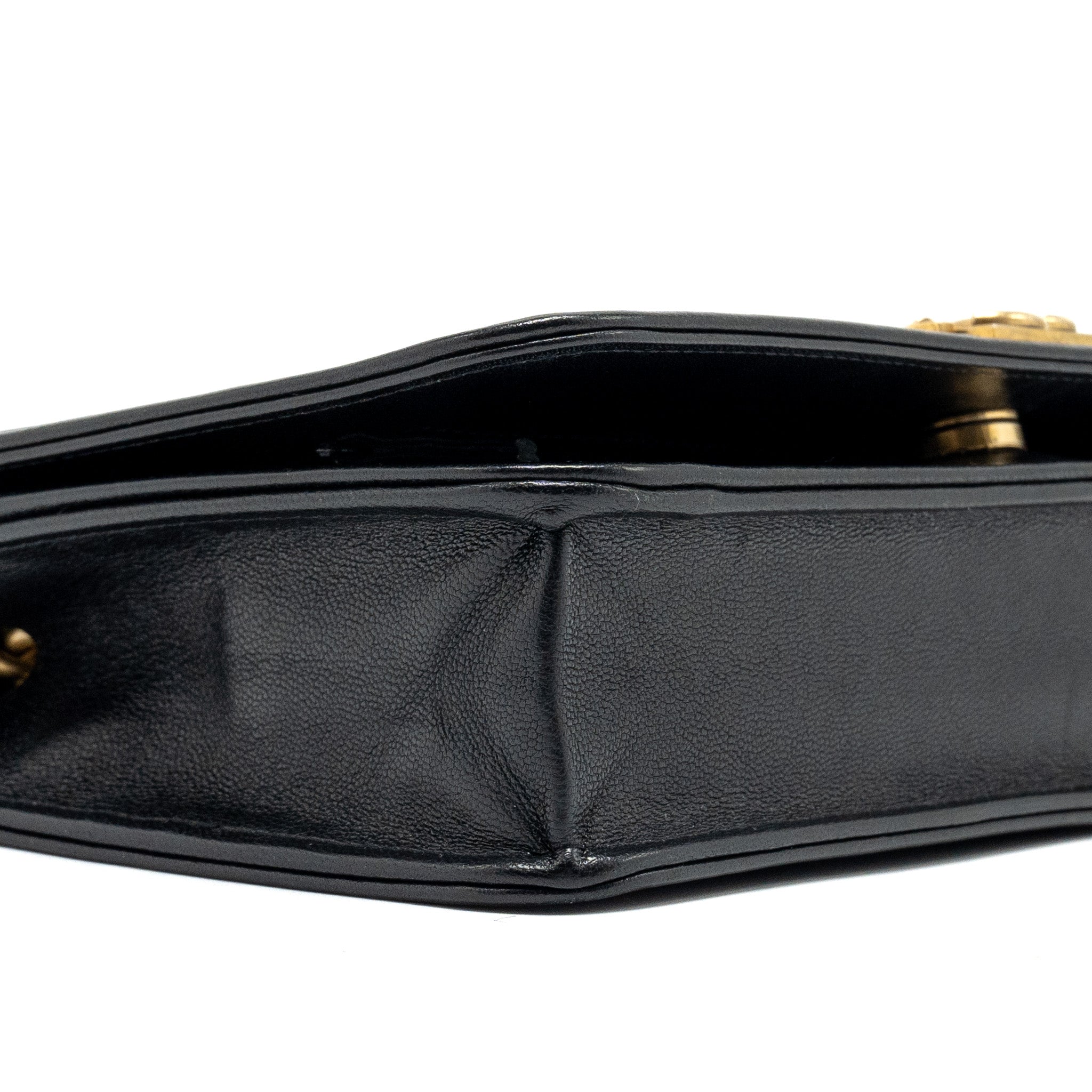 CHANEL BOY WALLET ON CHAIN LAMBSKIN BLACK BRUSHED GHW