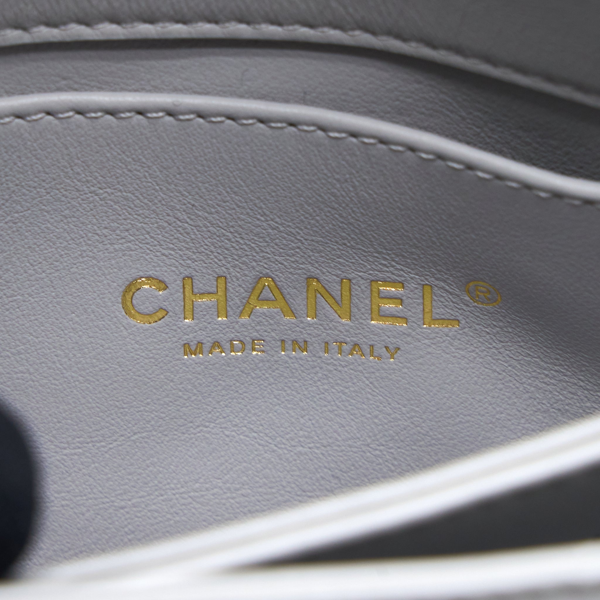 CHANEL QUILTED MINI FLAP BAG LAMBSKIN LIGHT GREY GHW (MICROCHIP)