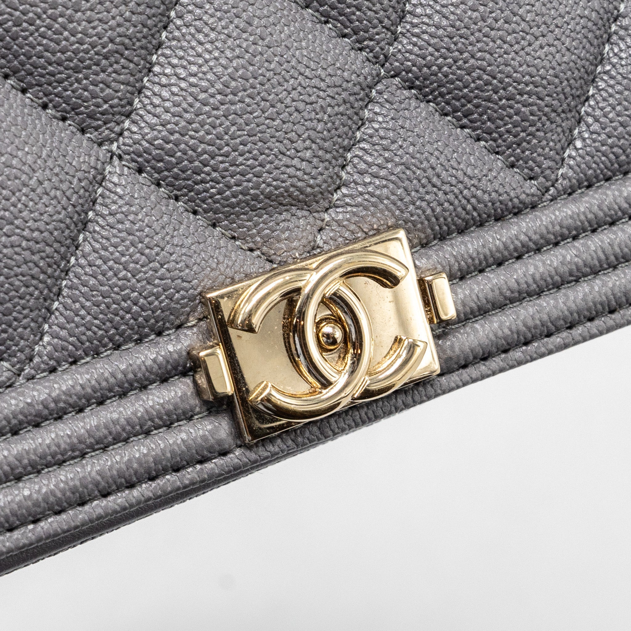 CHANEL BOY WALLET ON CHAIN CAVIAR GREY LGHW