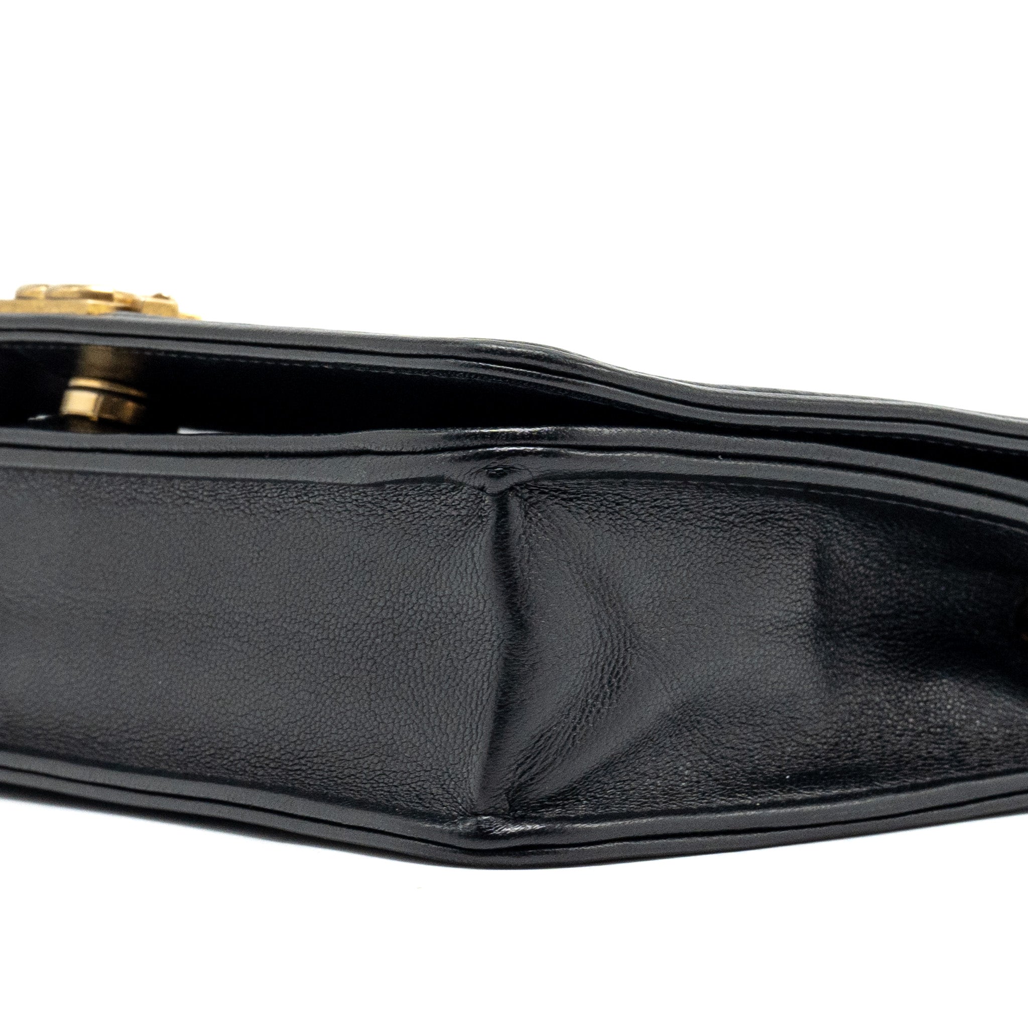 CHANEL BOY WALLET ON CHAIN LAMBSKIN BLACK BRUSHED GHW