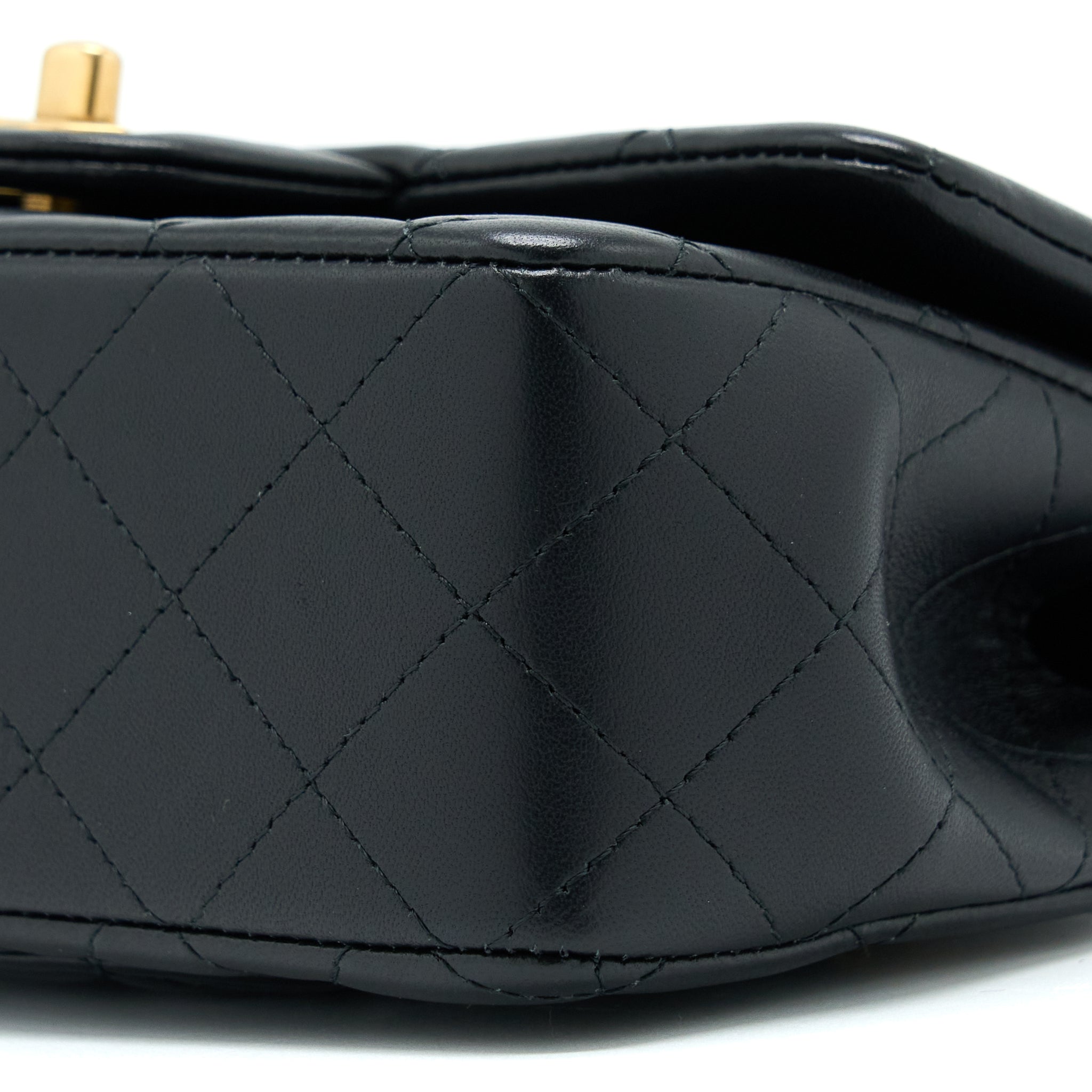 CHANEL 21K TOP HANDLE MINI RECTANGULAR FLAP BAG LAMBSKIN BLACK BRUSHED GHW(MICROCHIP)