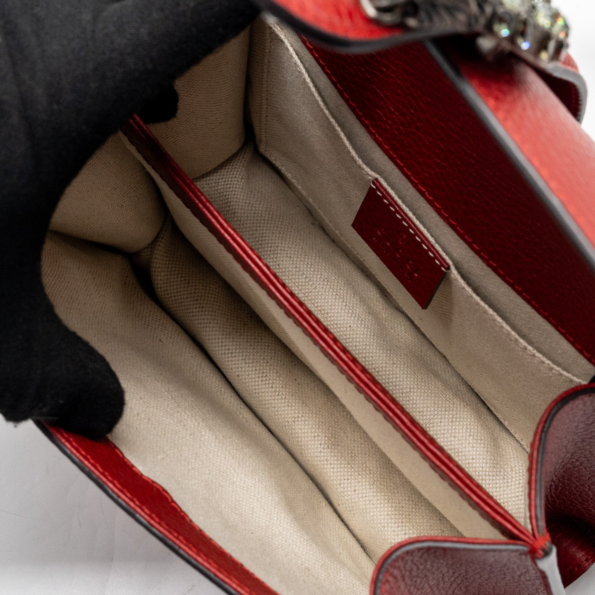 GUCCI DIONYSUS SMALL BAMBOO HANDLE BAG CALFSKIN RED SHW