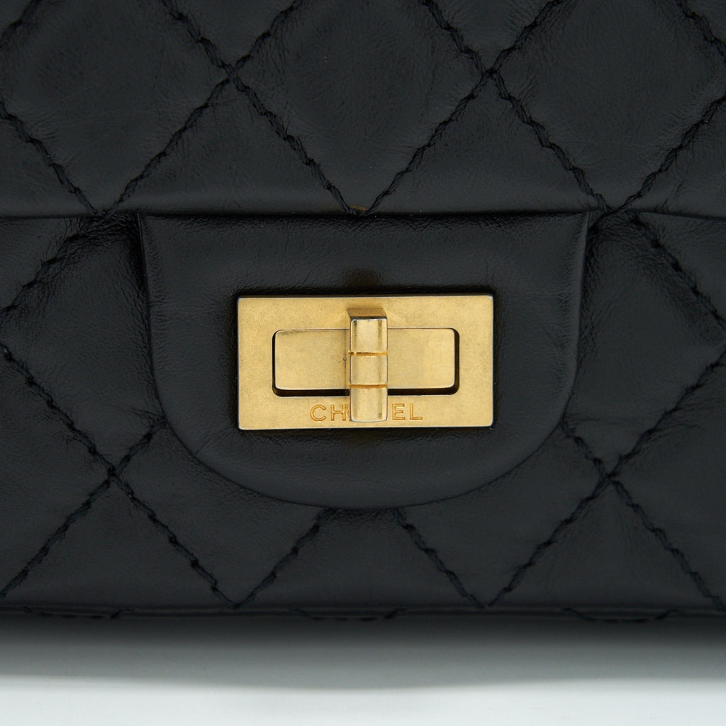 CHANEL SMALL REISSUE 2.55 FLAP BAG BLACK BRUSHED GHW