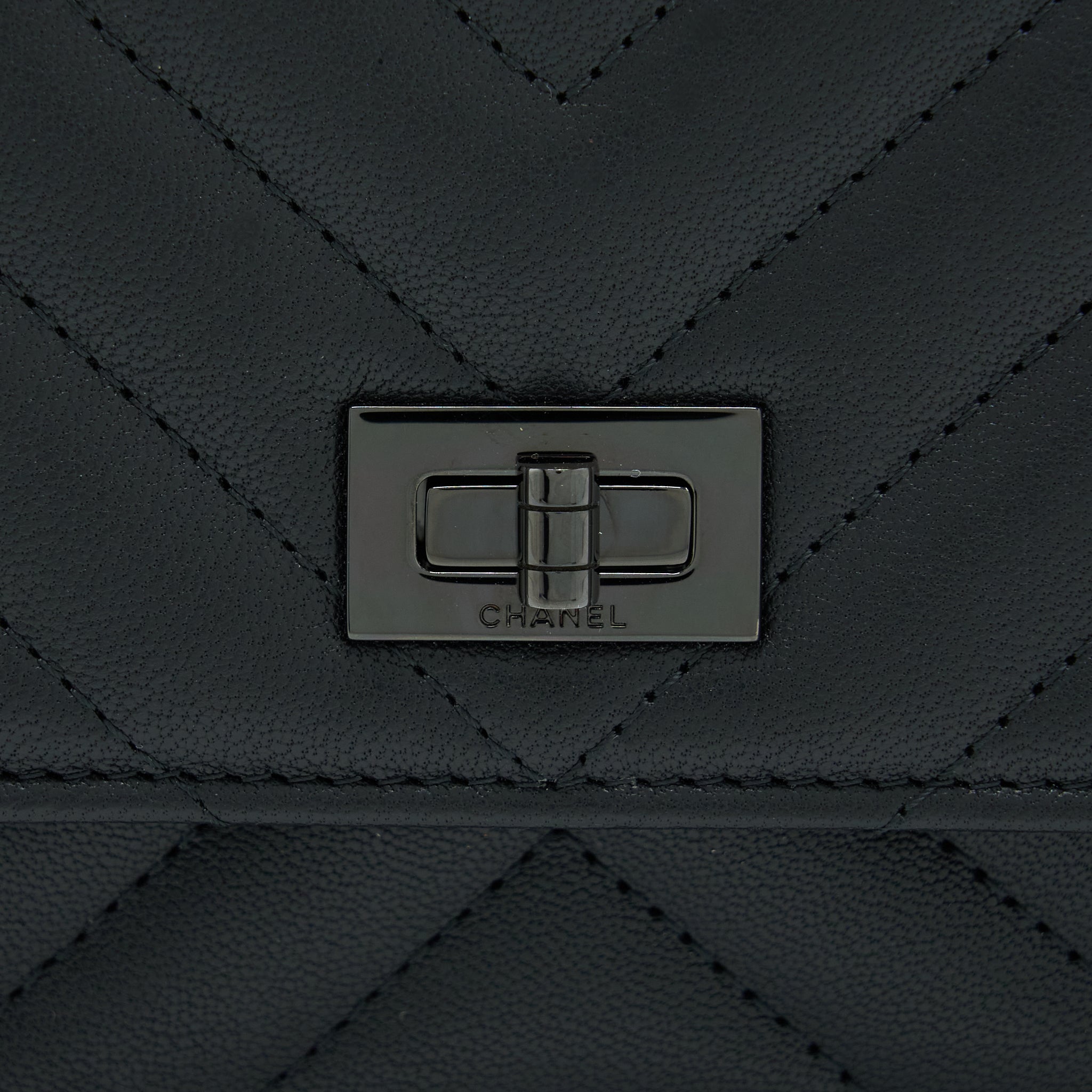 CHANEL 2.55 SO BLACK WALLET ON CHAIN CALFSKIN WITH BLACK HARDWARE