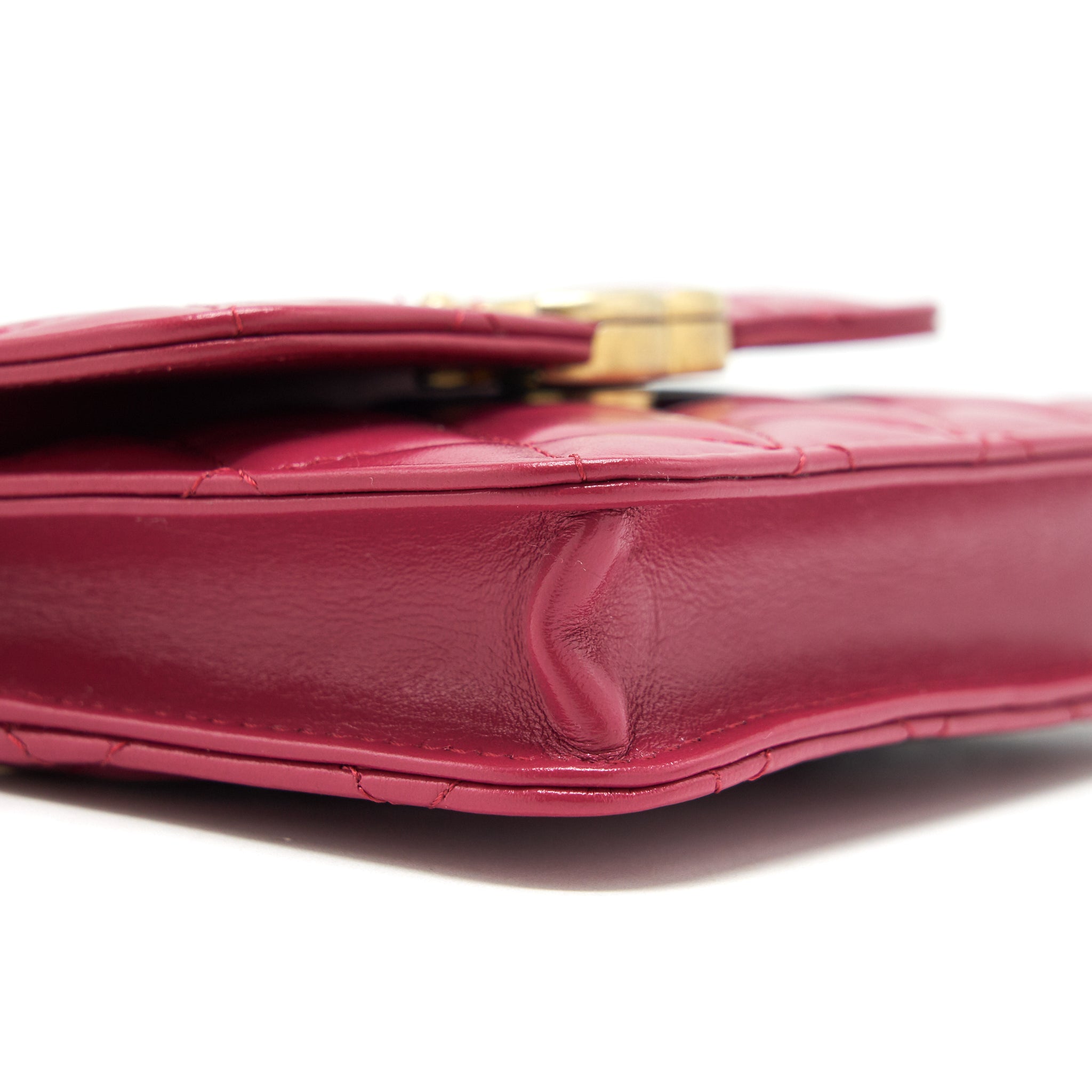CHANEL 21A GOLD CRUSH MINI FLAP BAG WITH CHAIN CALFSKIN RASPBERRY PINK GHW