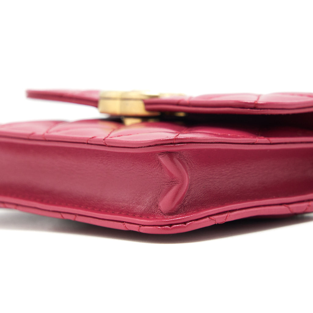 CHANEL 21A GOLD CRUSH MINI FLAP BAG WITH CHAIN CALFSKIN RASPBERRY PINK GHW