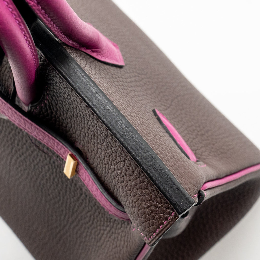 HERMES BIRKIN 25 TOGO CHOCOLATE / ROSE POURPRE BRUSHED GHW