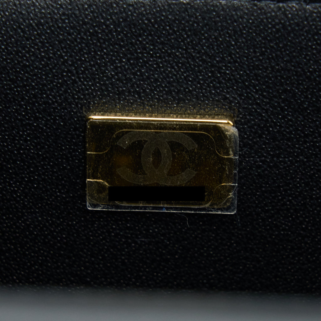 CHANEL 21K TOP HANDLE MINI RECTANGULAR FLAP BAG LAMBSKIN BLACK BRUSHED GHW(MICROCHIP)