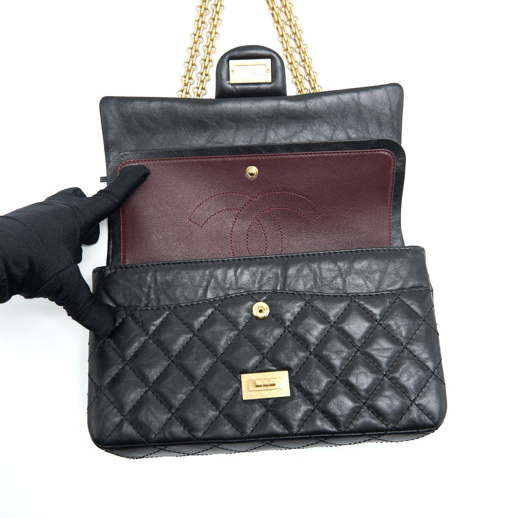 CHANEL SMALL REISSUE 2.55 FLAP BAG BLACK BRUSHED GHW