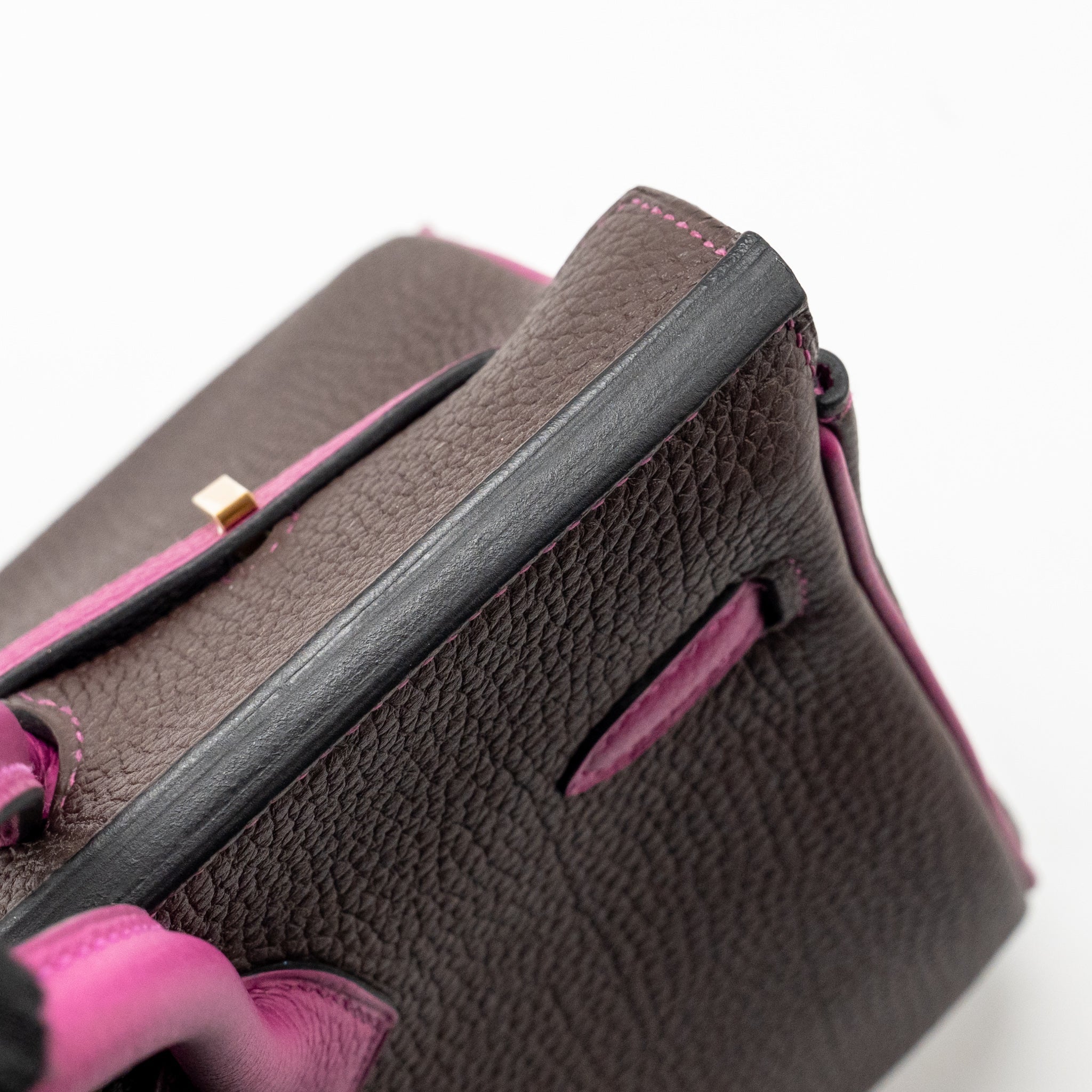 HERMES BIRKIN 25 TOGO CHOCOLATE / ROSE POURPRE BRUSHED GHW