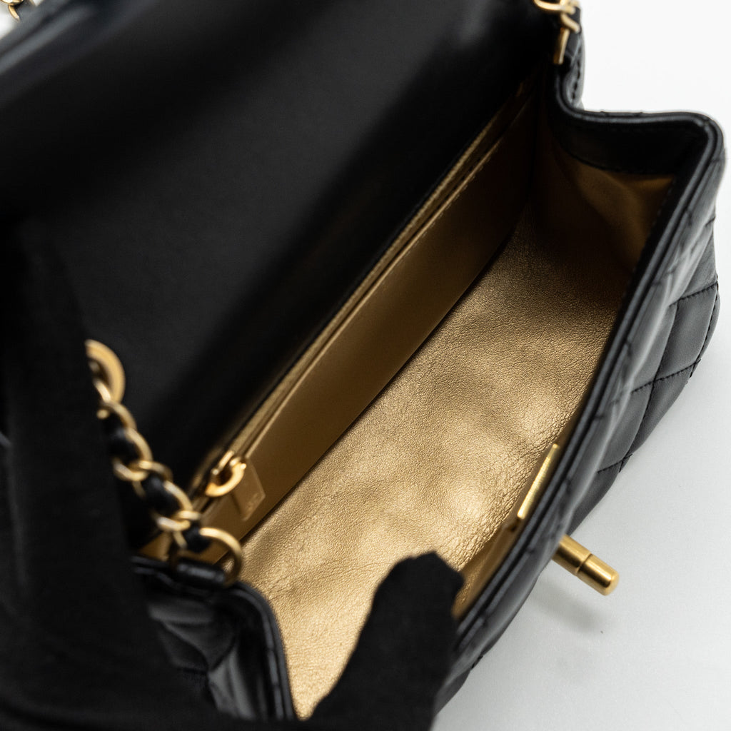 CHANEL PEARL CRUSH MINI  SQUARE FLAP BAG LAMBSKIN BLACK GHW (MICROCHIP)
