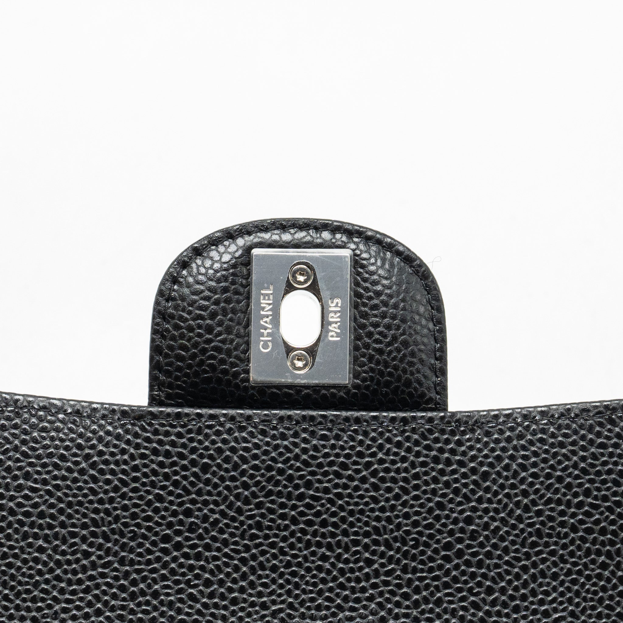 CHANEL SMALL CLASSIC DOUBLE FLAP BAG CAVIAR BLACK SHW (MICROCHIP)