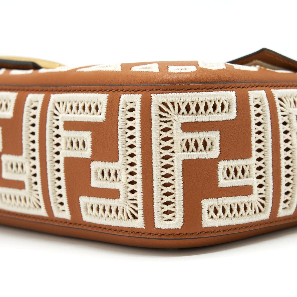 FENDI BAGUETTE CALFSKIN BROWN AND WHITE GHW