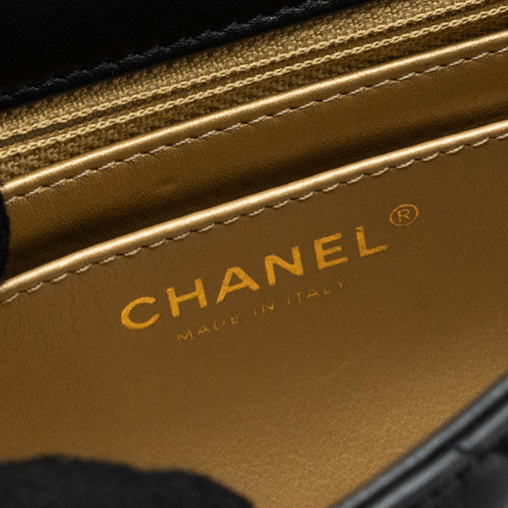 CHANEL PEARL CRUSH MINI  SQUARE FLAP BAG LAMBSKIN BLACK GHW (MICROCHIP)