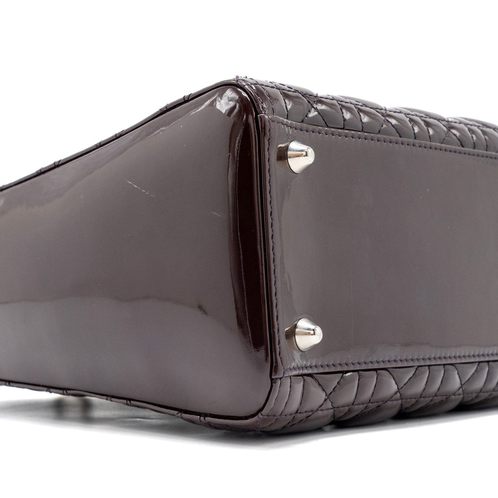 DIOR LARGE LADY DIOR PATENT BURGUNDY SHW