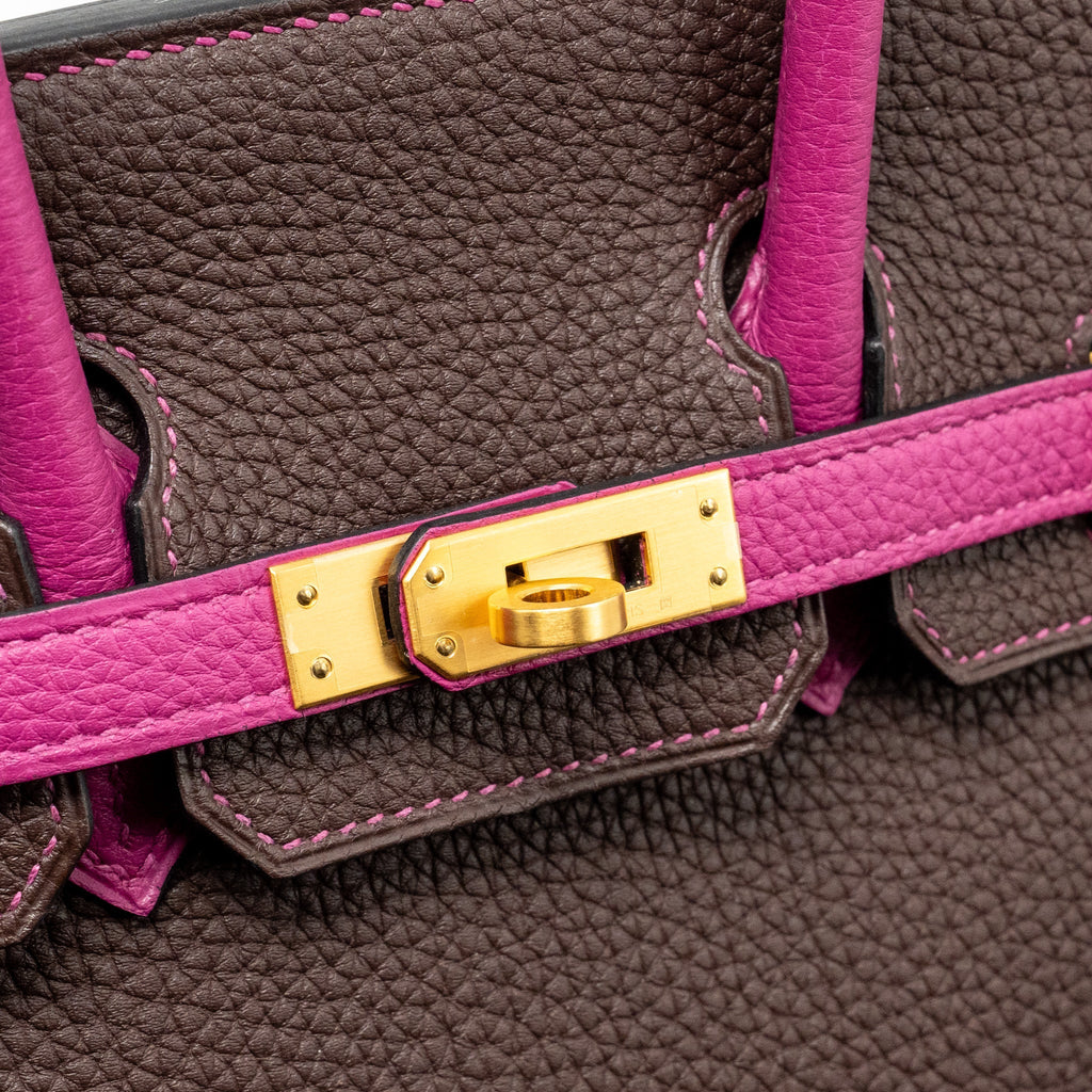 HERMES BIRKIN 25 TOGO CHOCOLATE / ROSE POURPRE BRUSHED GHW