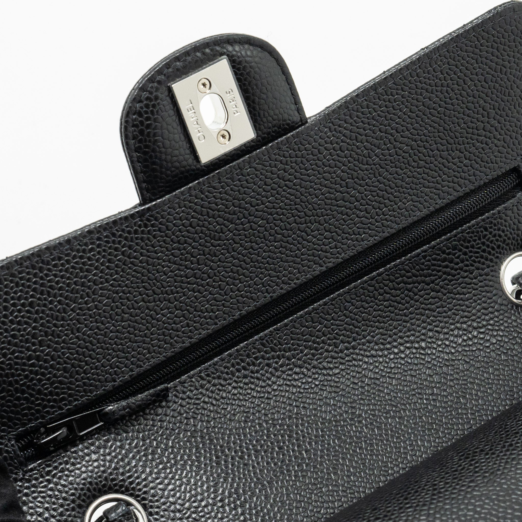CHANEL SMALL CLASSIC DOUBLE FLAP BAG CAVIAR BLACK SHW (MICROCHIP)